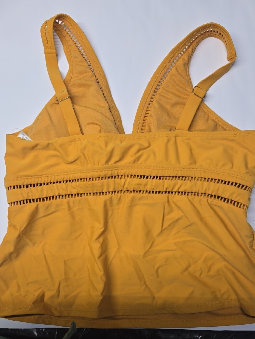 Time and Tru Mustard Yellow Swim Top with Ladder Trim - Picture 2 of 3